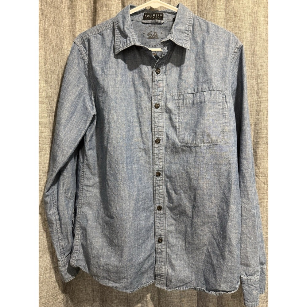 Bullhead Denim Co Mens Sz Medium Denim Button Up 100% Cotton Long Sleeve Jean